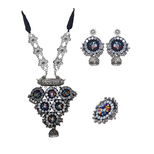 black fabric work jewellery set 01