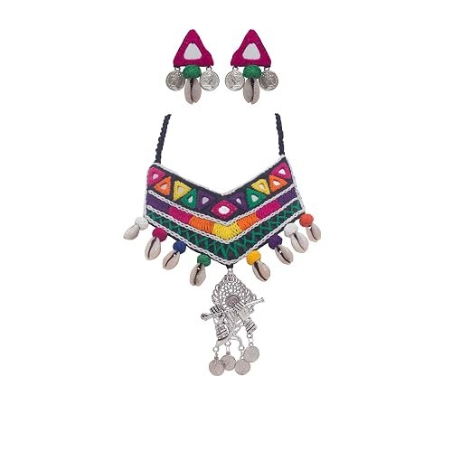 boho kutchhi handwrok tribal necklace and earring set 01