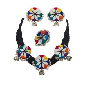 braided pattern black choker set 01