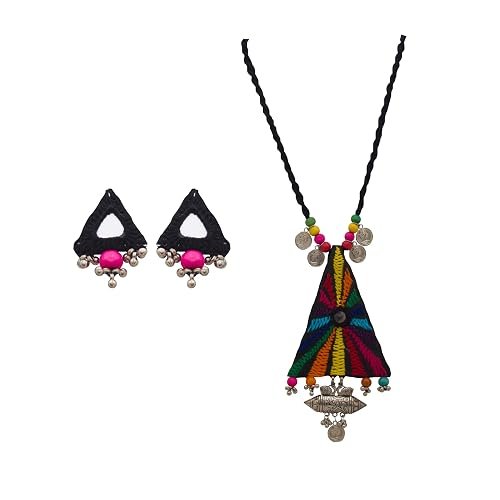 hand embroidery black triangle necklace and earrings set 01 hand embroidery black triangle necklace and earrings set 01