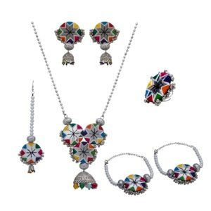 multicolour chain mirror jewellery set 01