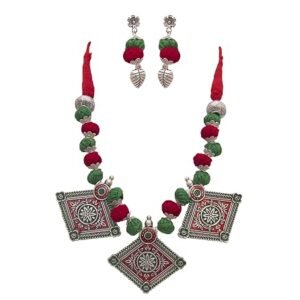 oxidised silver tone choker necklace set 01
