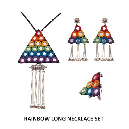 rainbow long necklace set with earrings 06 rainbow long necklace set with earrings 06