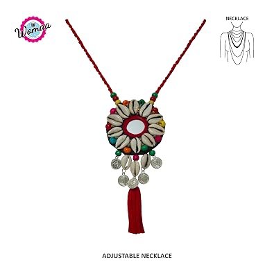 red mirror work and cowrie handmade necklace set 02 red mirror work and cowrie handmade necklace set 02