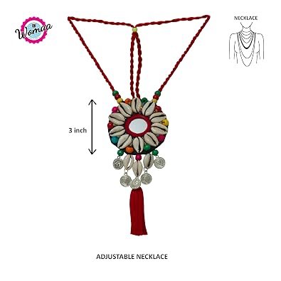 red mirror work and cowrie handmade necklace set 03 red mirror work and cowrie handmade necklace set 03